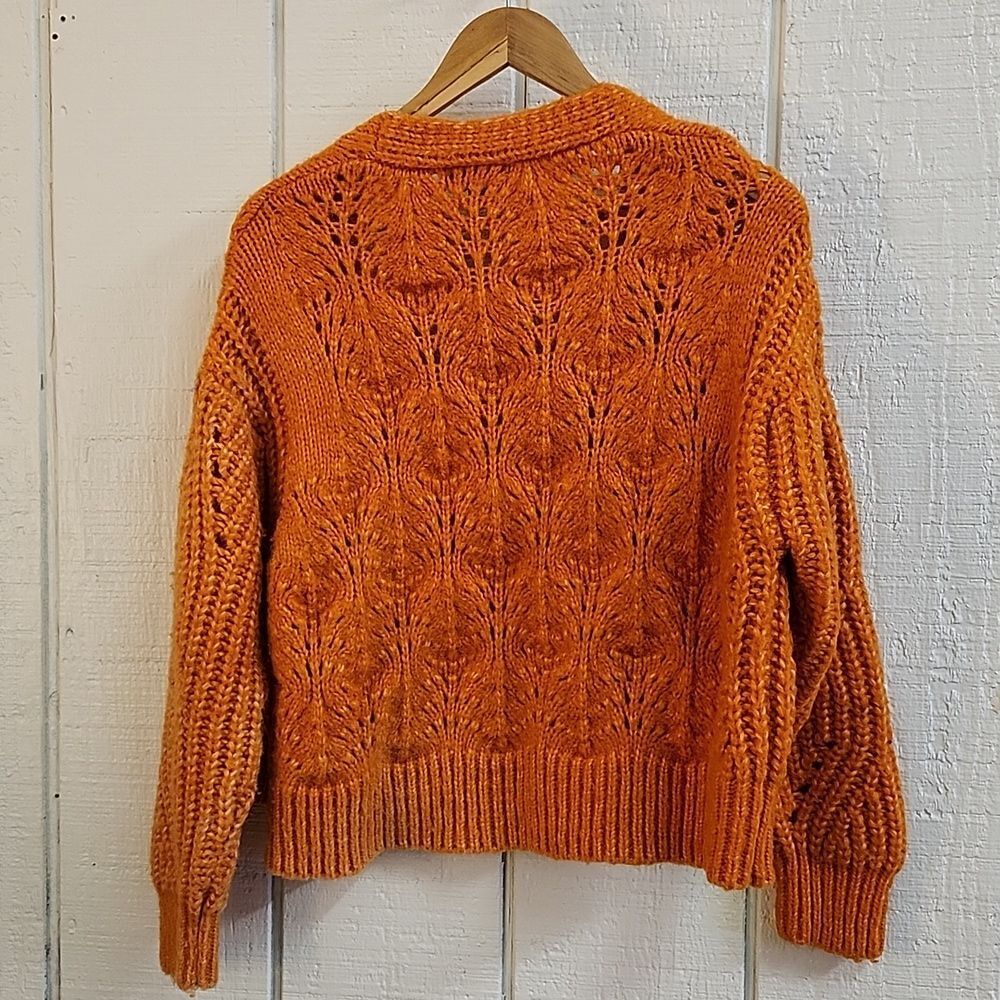 LEA & VIOLA Women's Orange Open Front Knit Cardigan Fall Crochet Sweater Medium - Picture 4 of 8